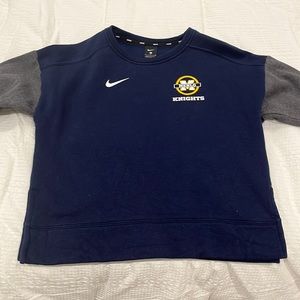 Small blue and gray Nike sweatshirt. Comfortable, warm, light weight.